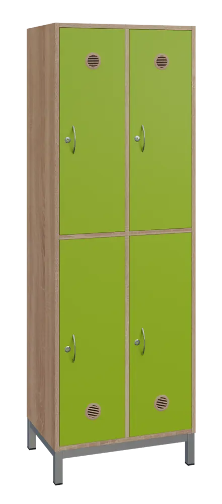 SBS-2222 šatní skříň 4-boxová, 1800x600x400 mm, kovové nohy, korpus dub bardolino, dvířka jarní zeleň